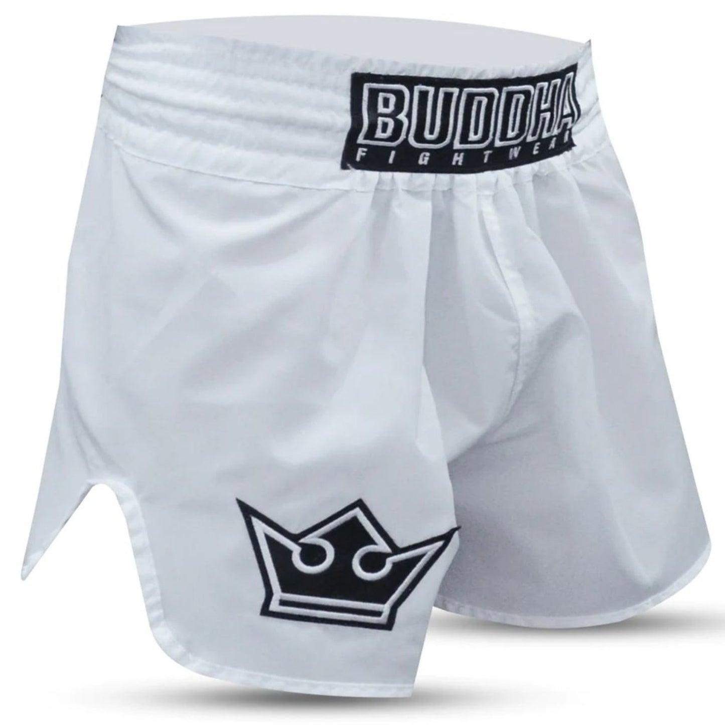 Buddha Muay Thai Shorts Traditional Old School Nylon, weiss