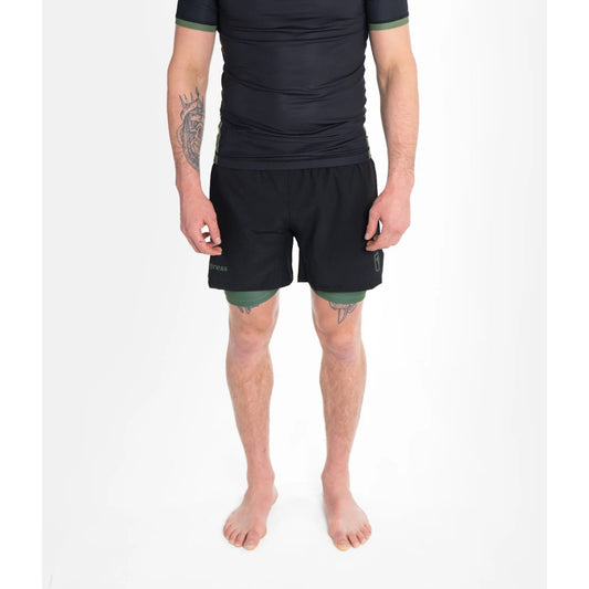 Progress Jiu Jitsu Fight Shorts Academy Plus Hybrid, schwarz-grün