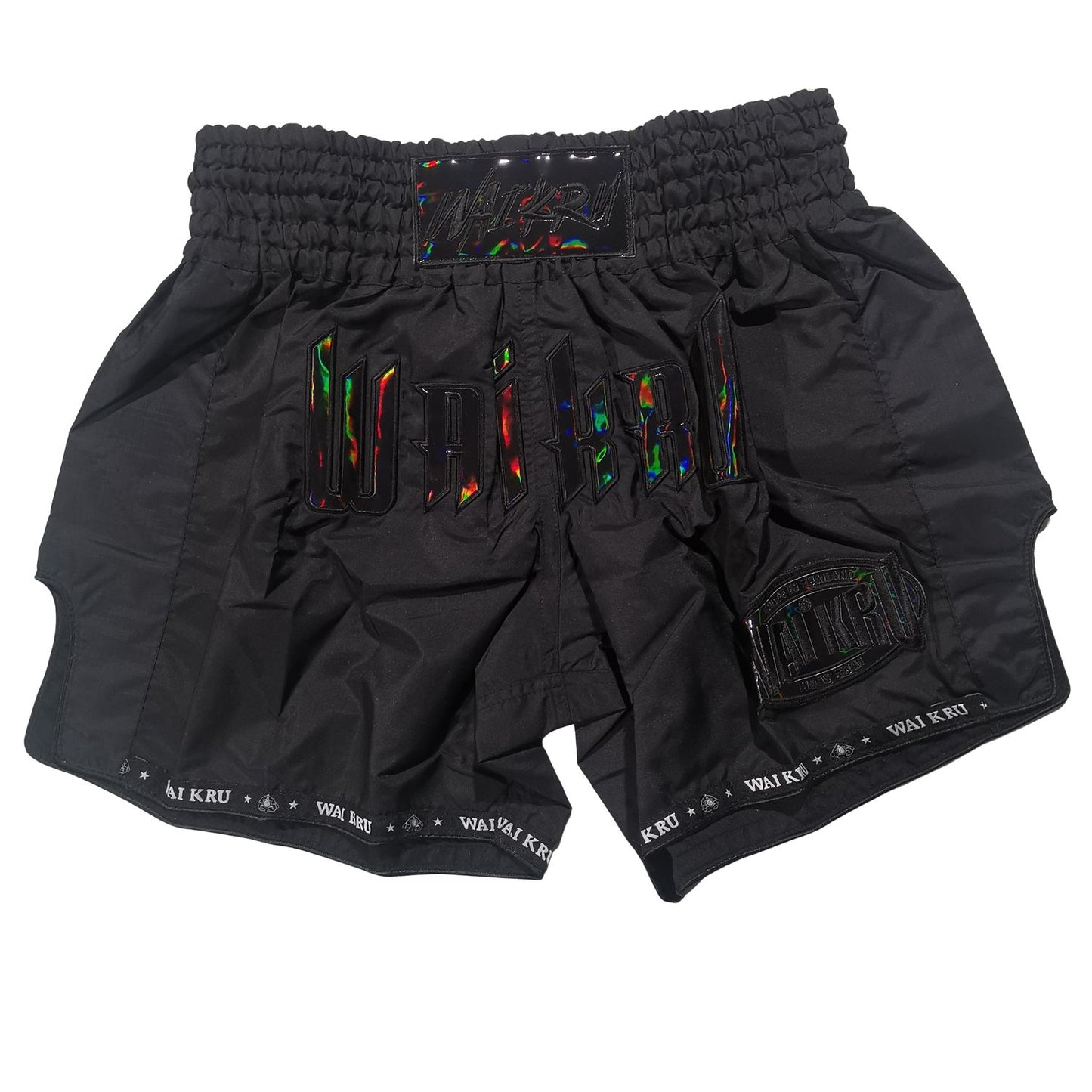 Wai Kru Muay Thai Shorts MT-8 Black Panther, schwarz-schwarz