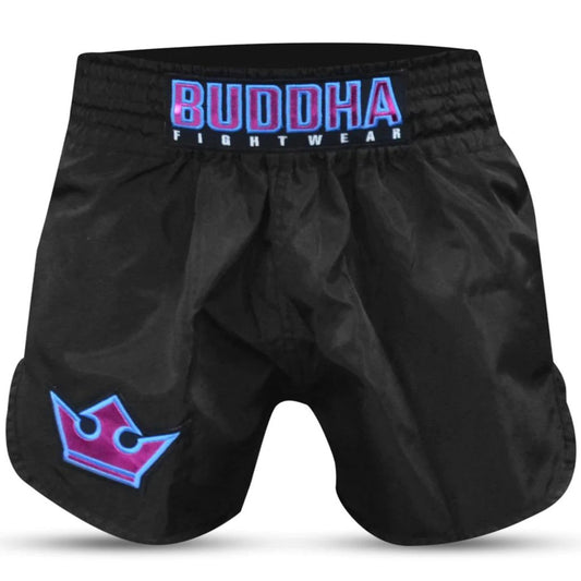 Buddha Muay Thai Shorts Traditional Old School Nylon, schwarz-purpel