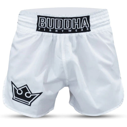 Buddha Muay Thai Shorts Traditional Old School Nylon, weiss