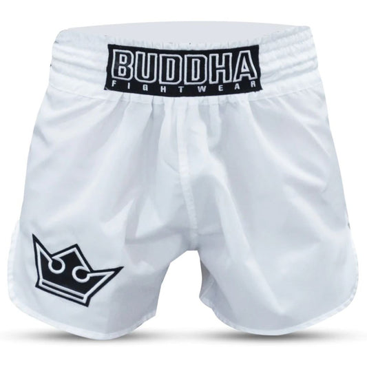 Buddha Muay Thai Shorts Traditional Old School Nylon, weiss