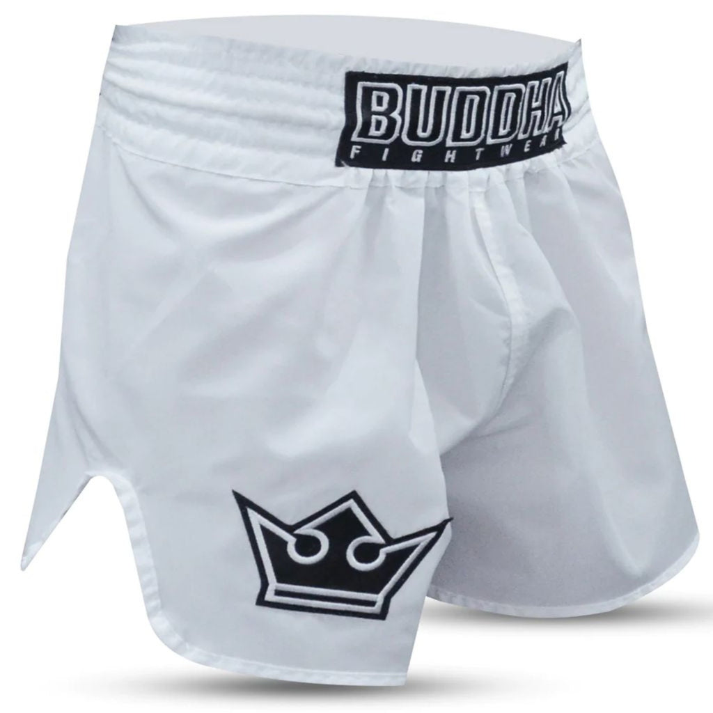 Buddha Muay Thai Shorts Traditional Old School Nylon, weiss