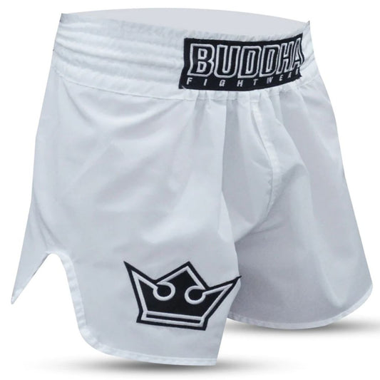 Buddha Muay Thai Shorts Traditional Old School Nylon, weiss
