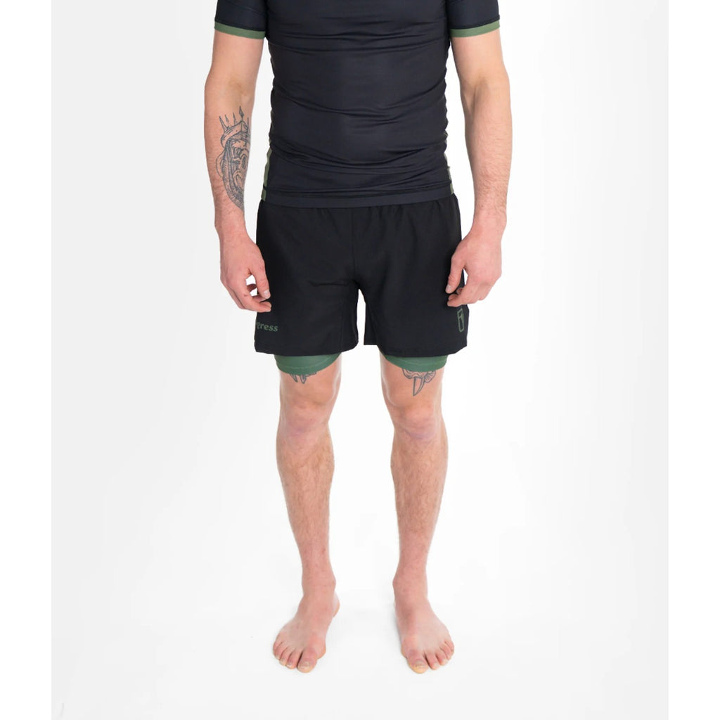 Progress Jiu Jitsu Fight Shorts Academy Plus Hybrid, schwarz-grün