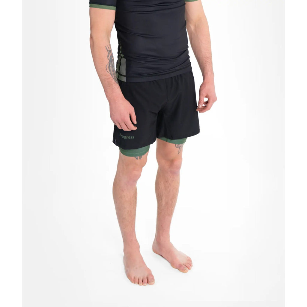 Progress Jiu Jitsu Fight Shorts Academy Plus Hybrid, schwarz-grün