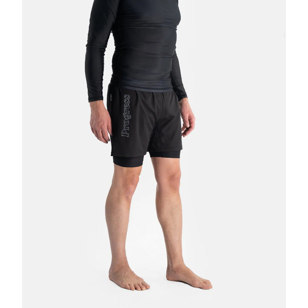 Progress Jiu Jitsu Fight Shorts Flex Hybrid, schwarz