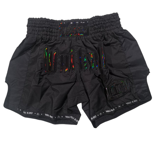 Wai Kru Muay Thai Shorts MT-8, schwarz-schwarz